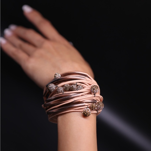 Gillian Julius Blush Copper Tubes Two - Tone Diamond Balls Bracelet